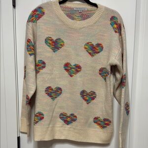 Nearly New Cream Crew Neck Sweater with Heart Pattern
